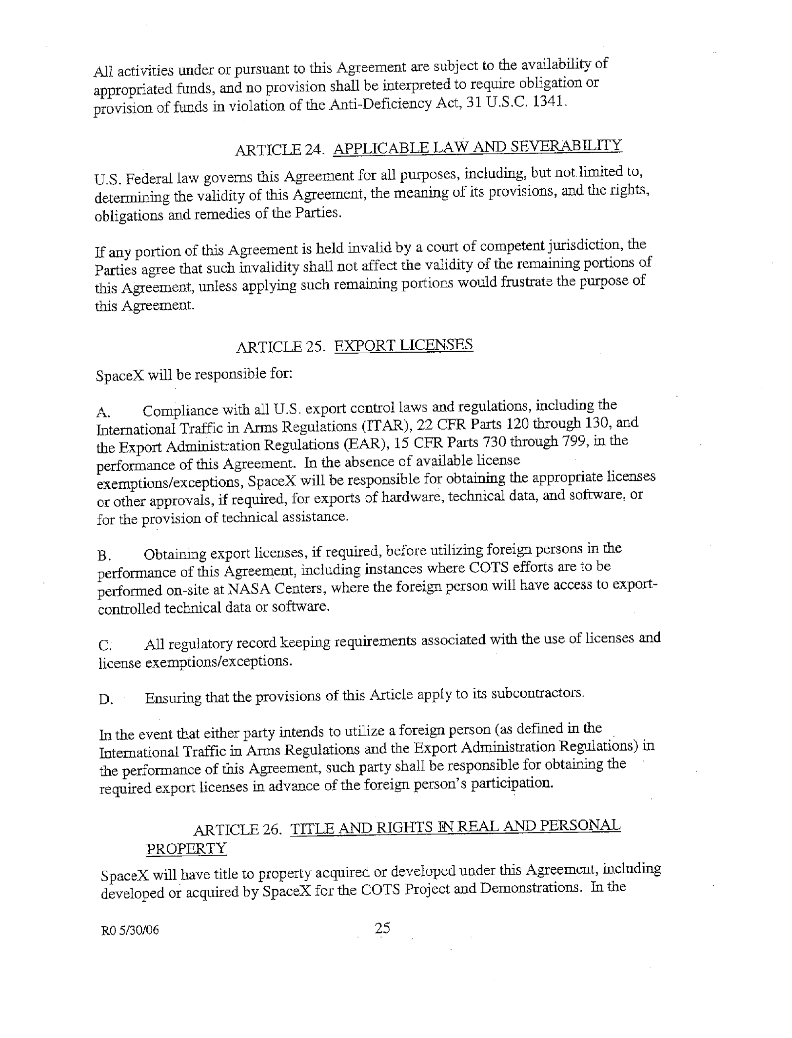 NASA–SpaceX · Space Act Agreement — page 25