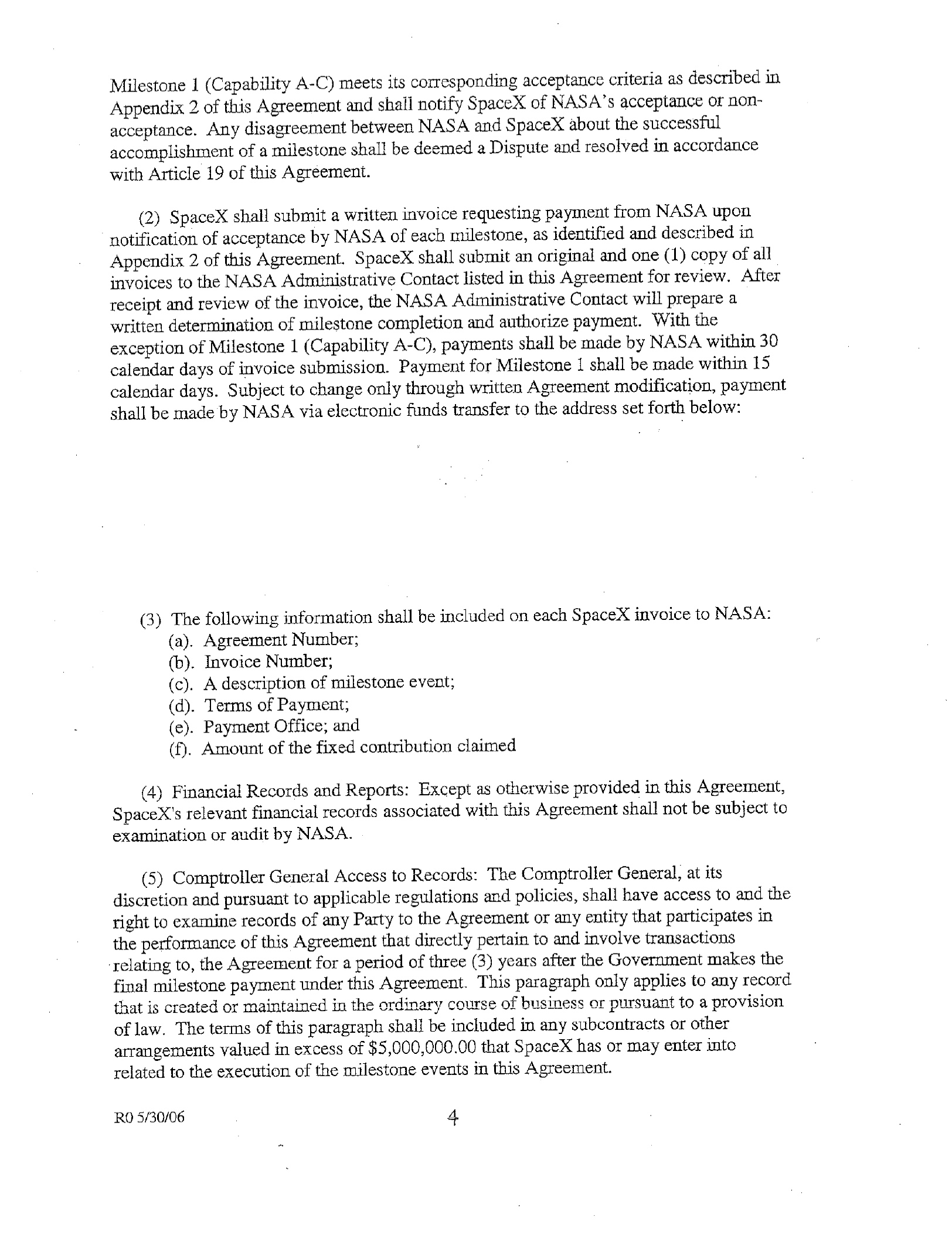 NASA–SpaceX · Space Act Agreement — page 4