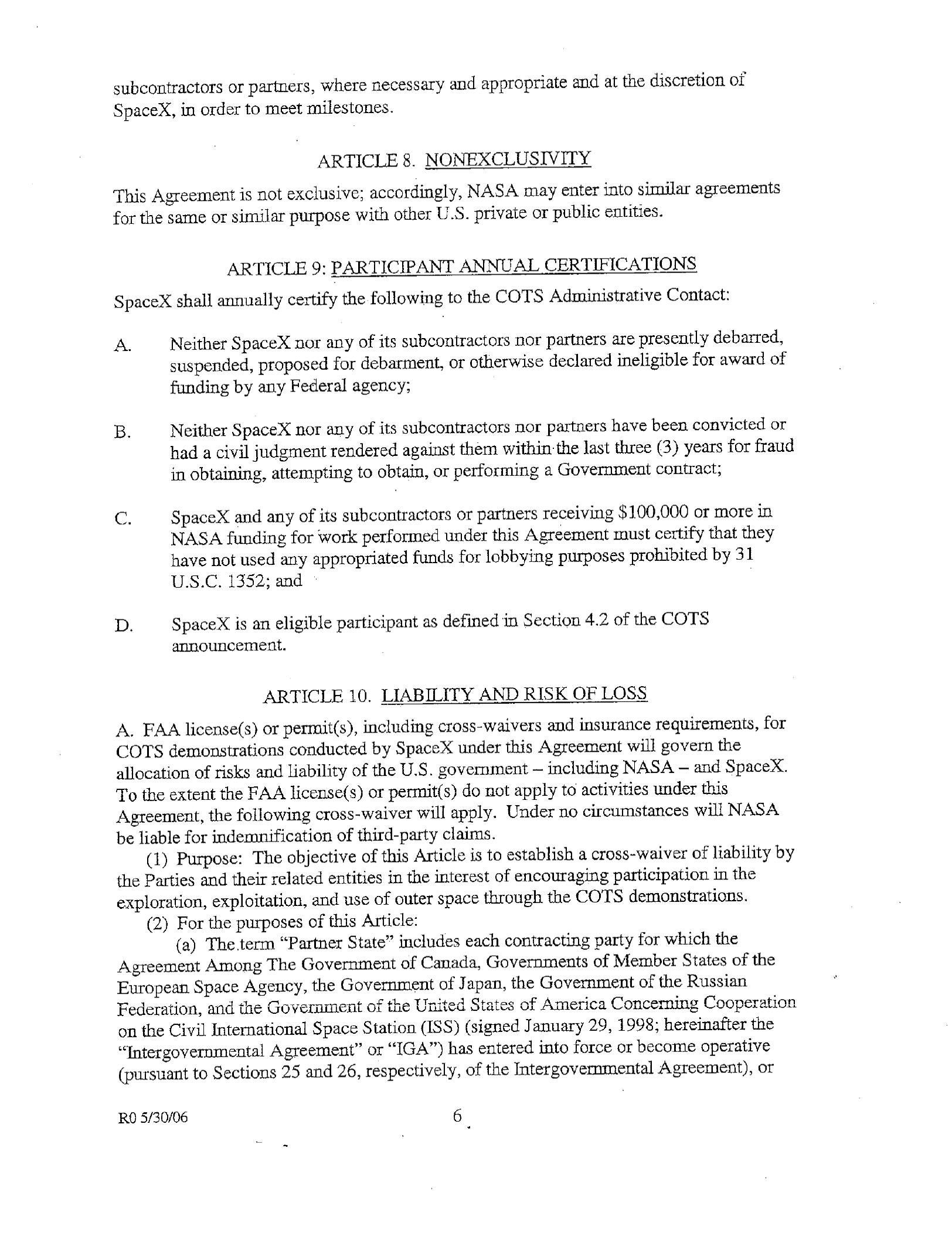 NASA–SpaceX · Space Act Agreement — page 6