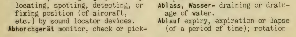 Two columns of a 1946 German–English dictionary scan with a bounding box around every word — green for confident reads, red for the two flagged umlaut headwords